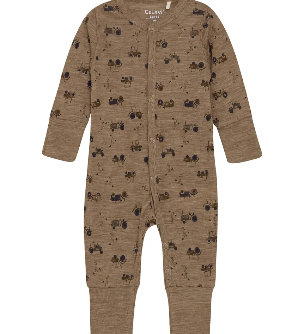 CaLaVi Heldragt - Uld - Cocoa Creme m. Traktorer|CeLaVi Discount