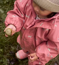 Regndragt m. Fleece - PU - Brick Dust m. Print|CeLaVi