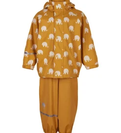 Regntøj m. Seler - PU - Mineral Yellow m. Elefanter|CeLaVi New