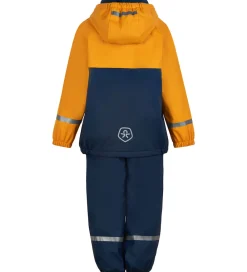 Regntøj m. Seler/Fleece - PU - Cadmium Yellow/Navy|Color Kids Online