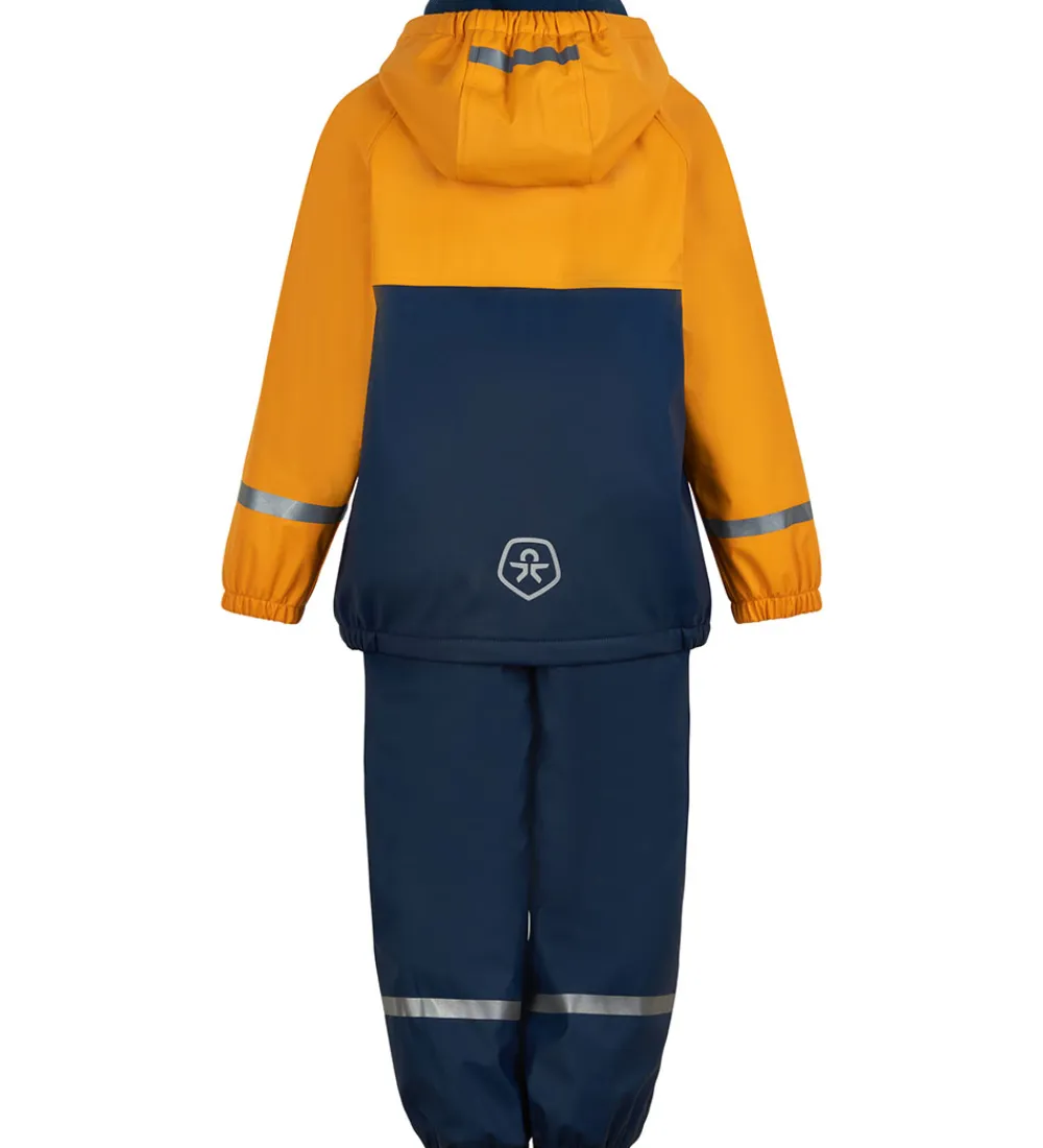 Regntøj m. Seler/Fleece - PU - Cadmium Yellow/Navy|Color Kids Online