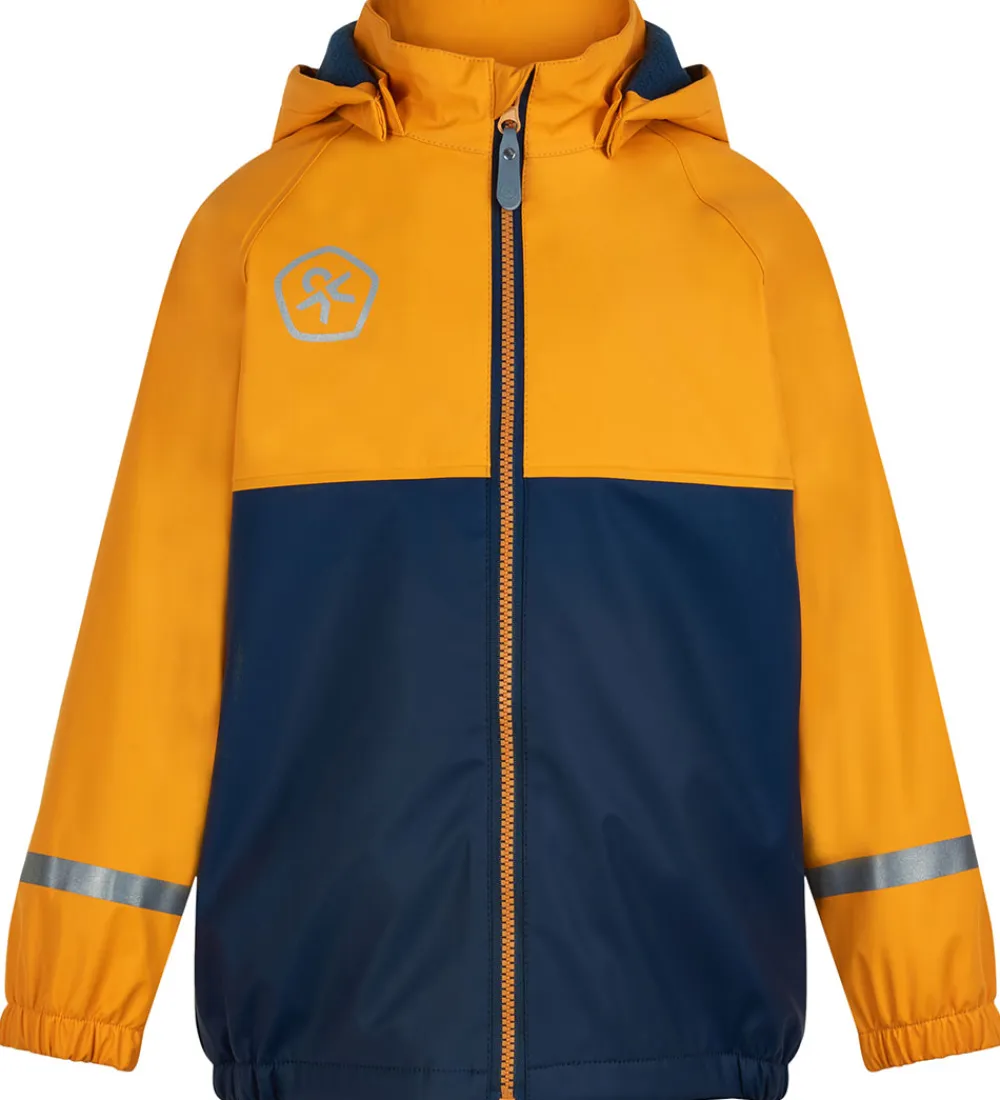 Regntøj m. Seler/Fleece - PU - Cadmium Yellow/Navy|Color Kids Online