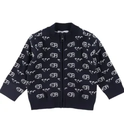 Cardigan - Uld - Recreate Blue m. Logoer|Emporio Armani Outlet