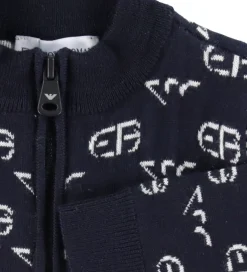 Cardigan - Uld - Recreate Blue m. Logoer|Emporio Armani Outlet