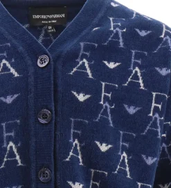 Cardigan - Cropped - Strik - Blå med Logoer|Emporio Armani Sale