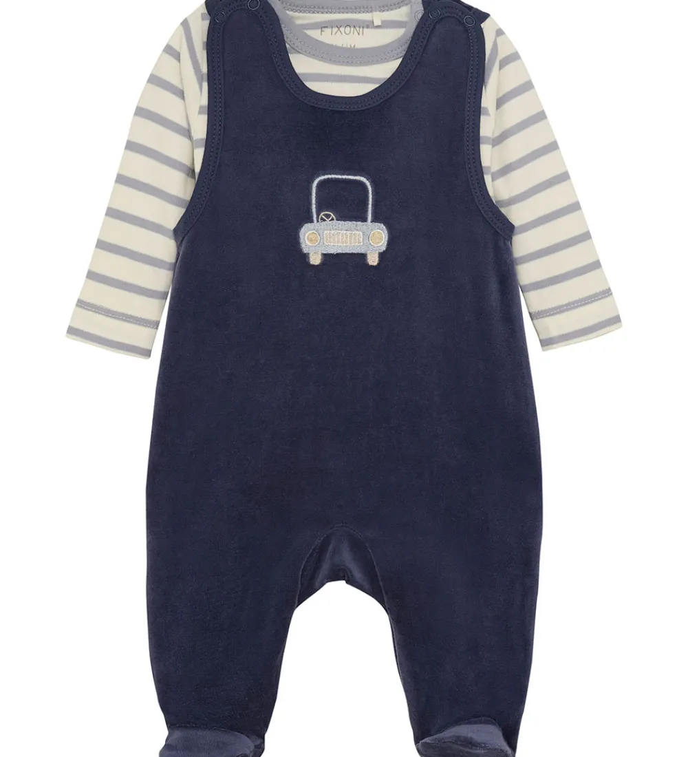 Sparkedragt m. Body l/æ - Velour - Indigo Blue|Fixoni Clearance