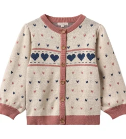 Cardigan - Bomuld/Uld - Nova - Multi Heart - Sandshell|Fliink Best