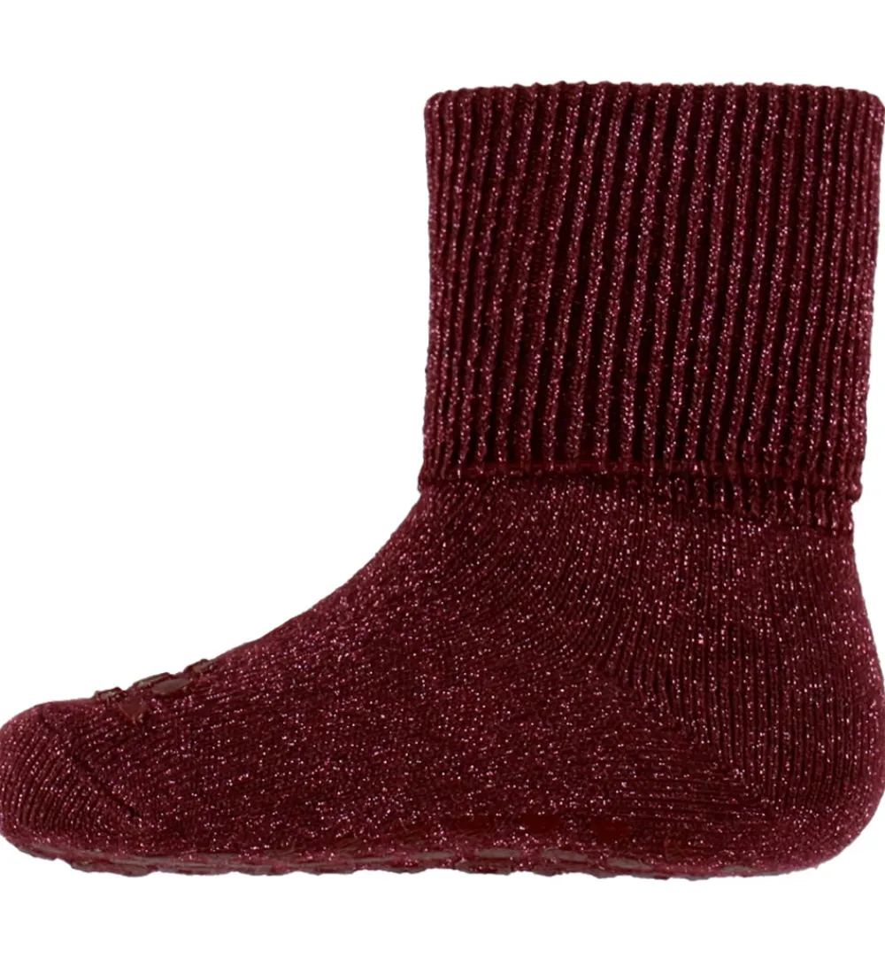 Skridsikre Strømper - Bambus - Wine Red m. Glimmer|GoBabyGo Clearance