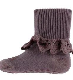 Skridsikre Strømper - Uld - Dark Purple Dove m. Blonde|GoBabyGo Hot