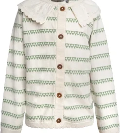 Cardigan - Strik - Heart - Off White/Shale Green|Hanevild Best