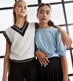 Vest - Strik - Hvid m. Navy|Hound New