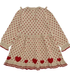 Kjole - Strik - HCKarina - Biscuit/Rød m. Hjerte|Hust and Claire Outlet