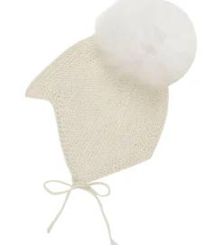 Babyhjelm m. Kvast - Alpakauld - Strik - Off-white|Huttelihut Online