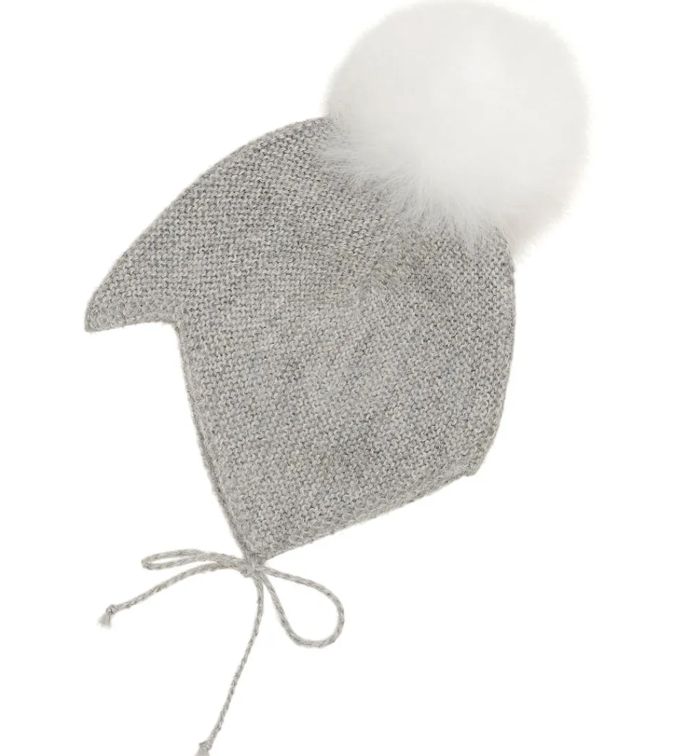 Babyhjelm m. Kvast - Alpakauld - Strik - Gråmeleret|Huttelihut Sale