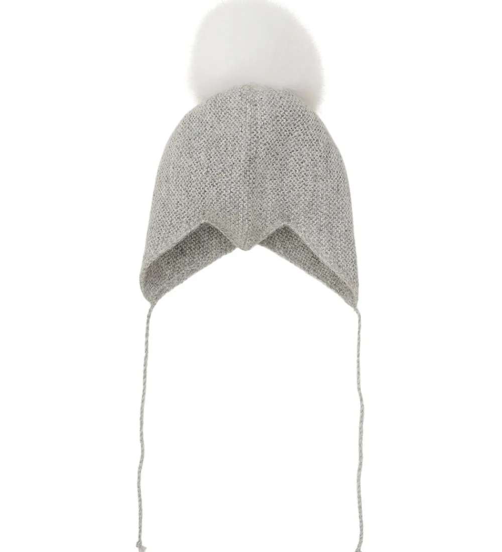 Babyhjelm m. Kvast - Alpakauld - Strik - Gråmeleret|Huttelihut Sale