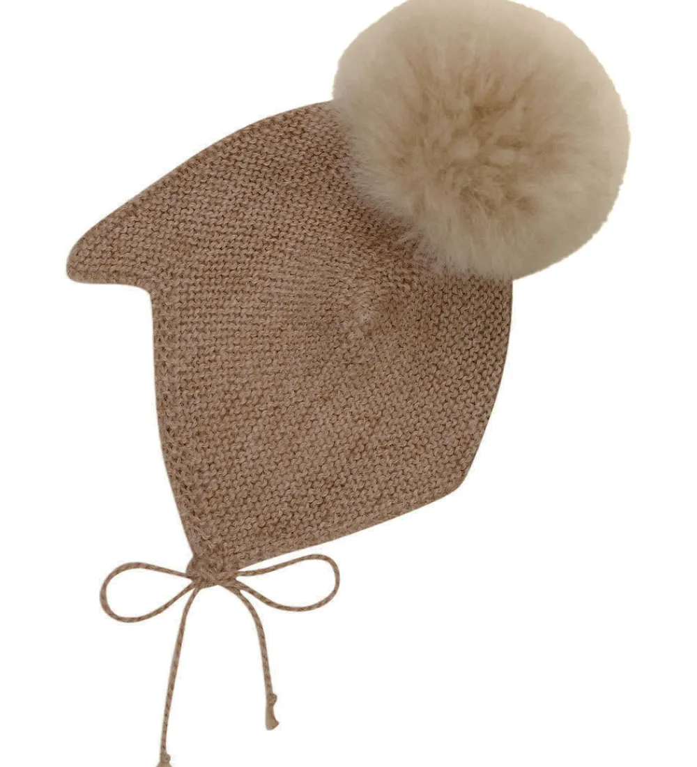 Babyhjelm m. Kvast - Alpakauld - Strik - Camel Melang|Huttelihut Sale