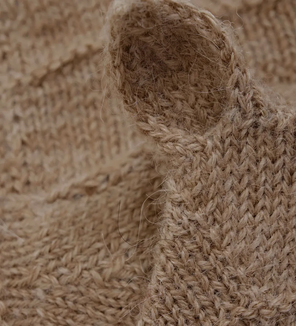 Babyhjelm m. Ører - Alpakauld - Strik - Camel Melange|Huttelihut Outlet