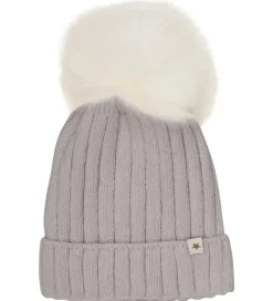 Hue - Uld/Bomuld - Strik - Medium Gråmeleret m. Kvast|Huttelihut Sale