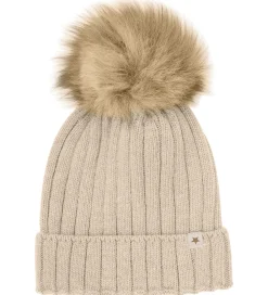 Hue - Uld/Bomuld - Strik - Sand Melange m. Kvast|Huttelihut