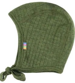 Babyhjelm - Uld - Rib - 2-lags - Mørk Oliven|Joha Online