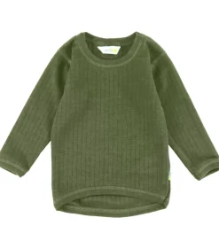 Bluse - Uld - Rib - Mørk Oliven|Joha Outlet