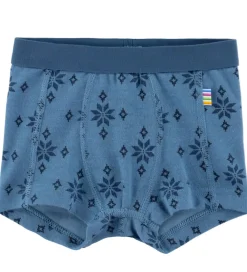 Boxershorts - Uld/Bomuld - Blå m. Snefnug|Joha Outlet