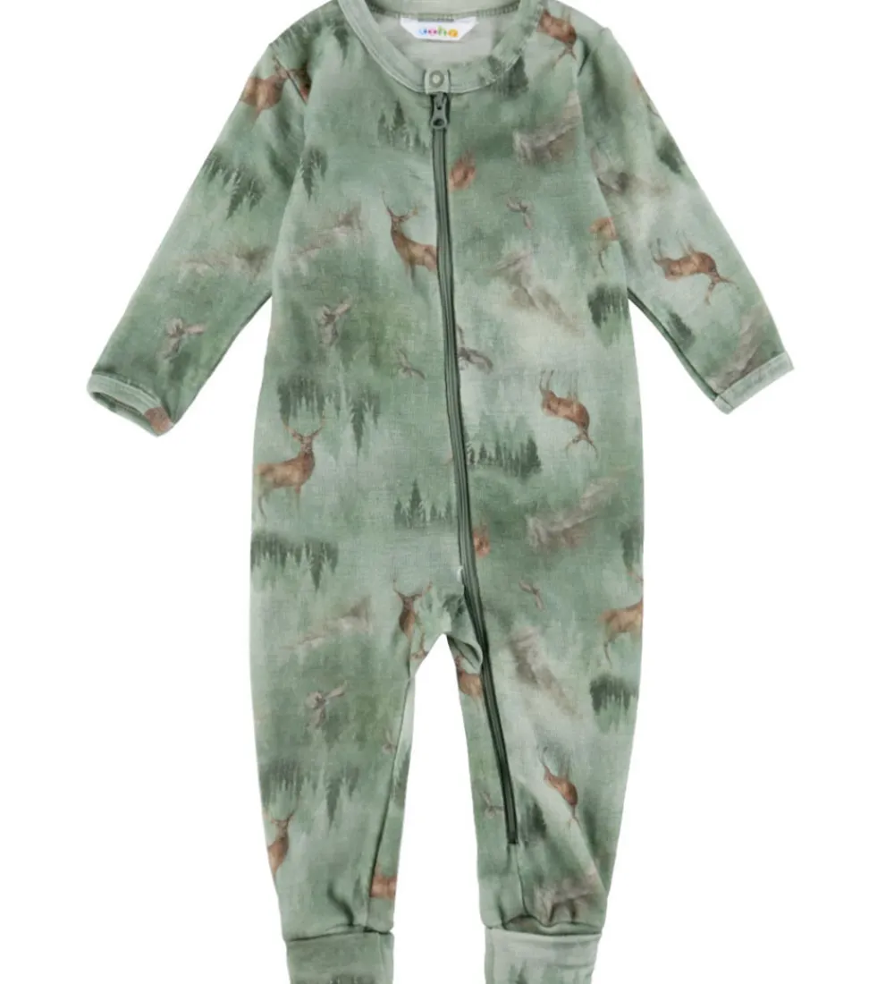 Heldragt m. Fødder - Uld - Grøn m. Skov|Joha Discount