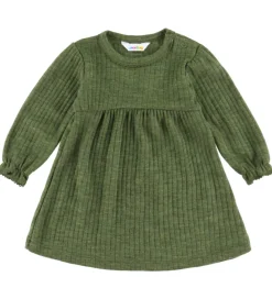 Kjole - Uld - Rib - Mørk Oliven|Joha Hot