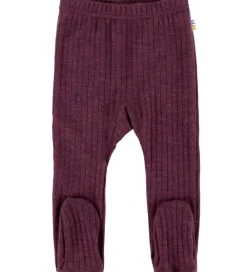 Leggings m. Fødder - Uld - Rib - Blomme|Joha Sale