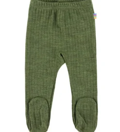 Leggings m. Fødder - Uld - Rib - Mørk Oliven|Joha Online