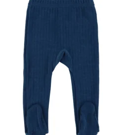 Leggings m. Fødder - Uld - Rib - Mørk Turkis|Joha Discount