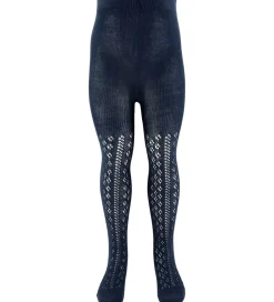 Strømpebukser - Bomuld/Uld - Navy m. Hulmønster|Konges Sløjd New