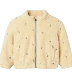 Lil' Atelier Fleecejakke - NmfNalo - Bleached Sand m. Blomster|Lil Atelier Online