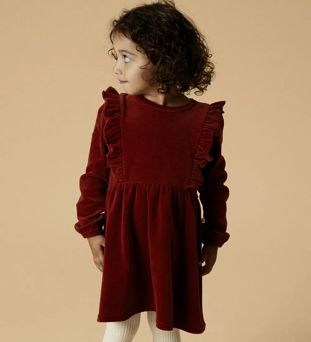 Lil' Atelier Kjole - Velour - NmfSaga - Red Dahlia|Lil Atelier Sale