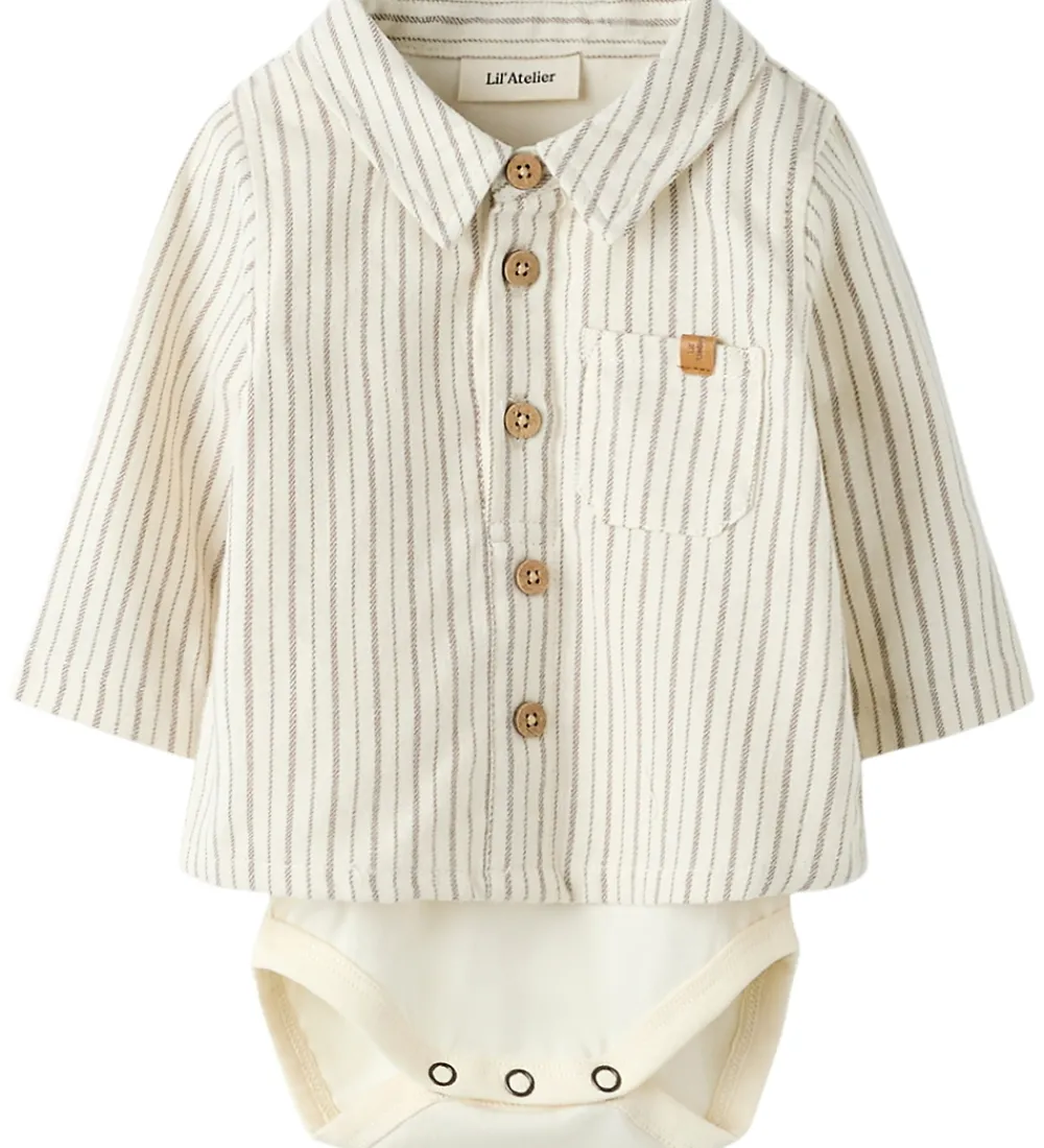 Skjortebody l/æ - NbmFelixo - Turtledove/Sepia Tint|Lil Atelier Best