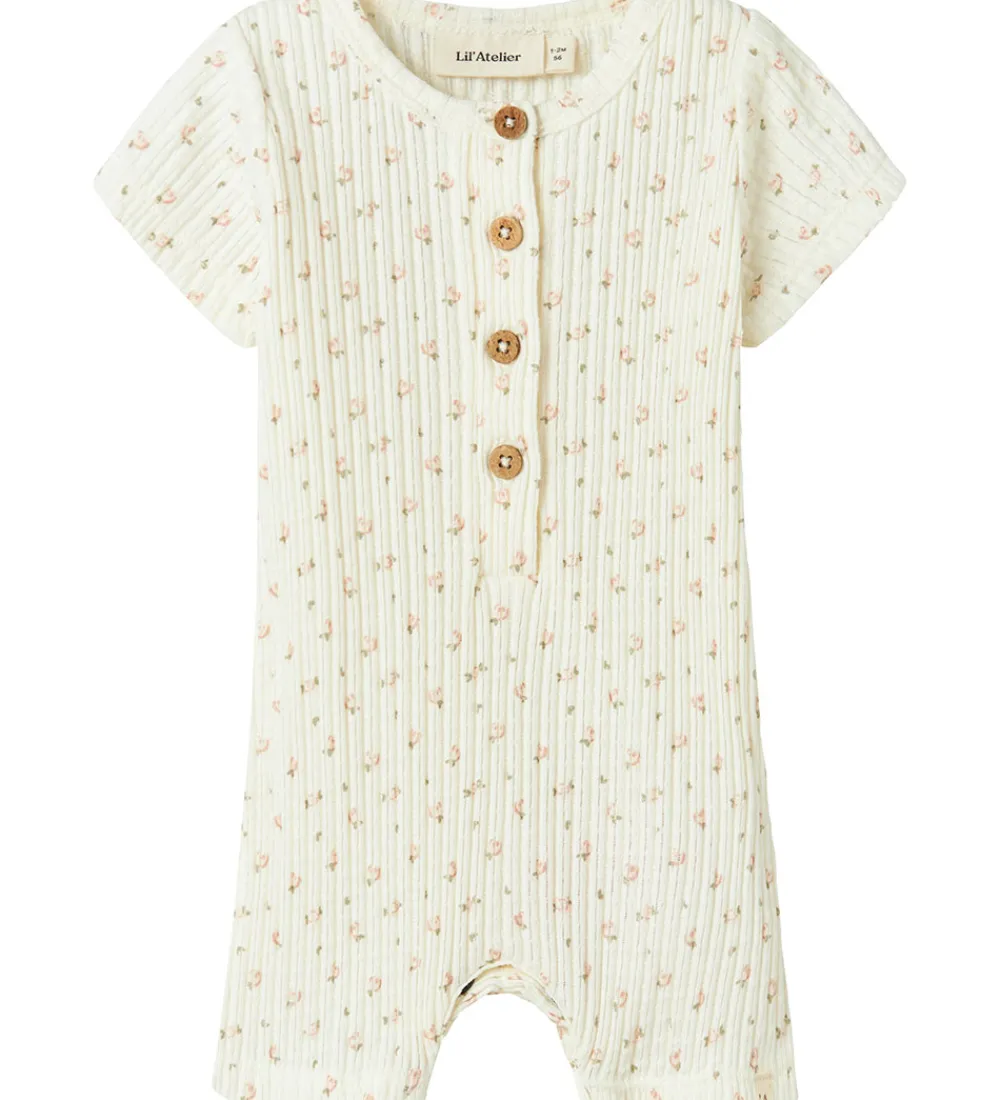 Lil' Atelier Sommerdragt - Rib - NbfHulla - Coconut Milk m. Blom|Lil Atelier Clearance