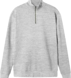 Sweatshirt - Noos - NlnNizu - Halv Lynlås - Light Grey Mela|LMTD Sale