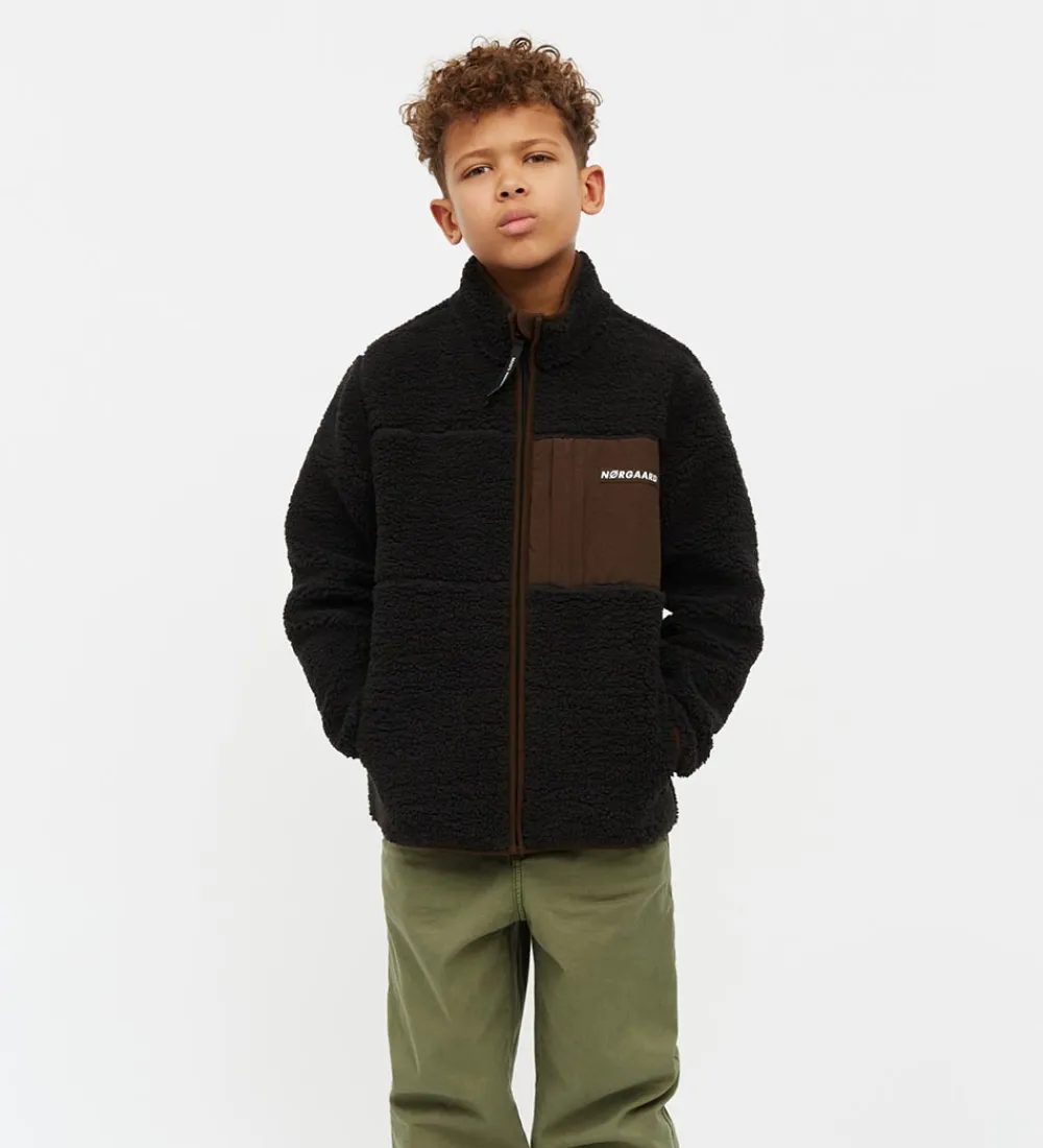 Fleecejakke - Teddy - Jeffo - Jet Black m. Brun|Mads Nørgaard