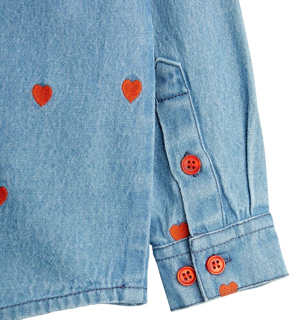Skjorte - Denim - Blå m. Hjerter|Mini Rodini Sale
