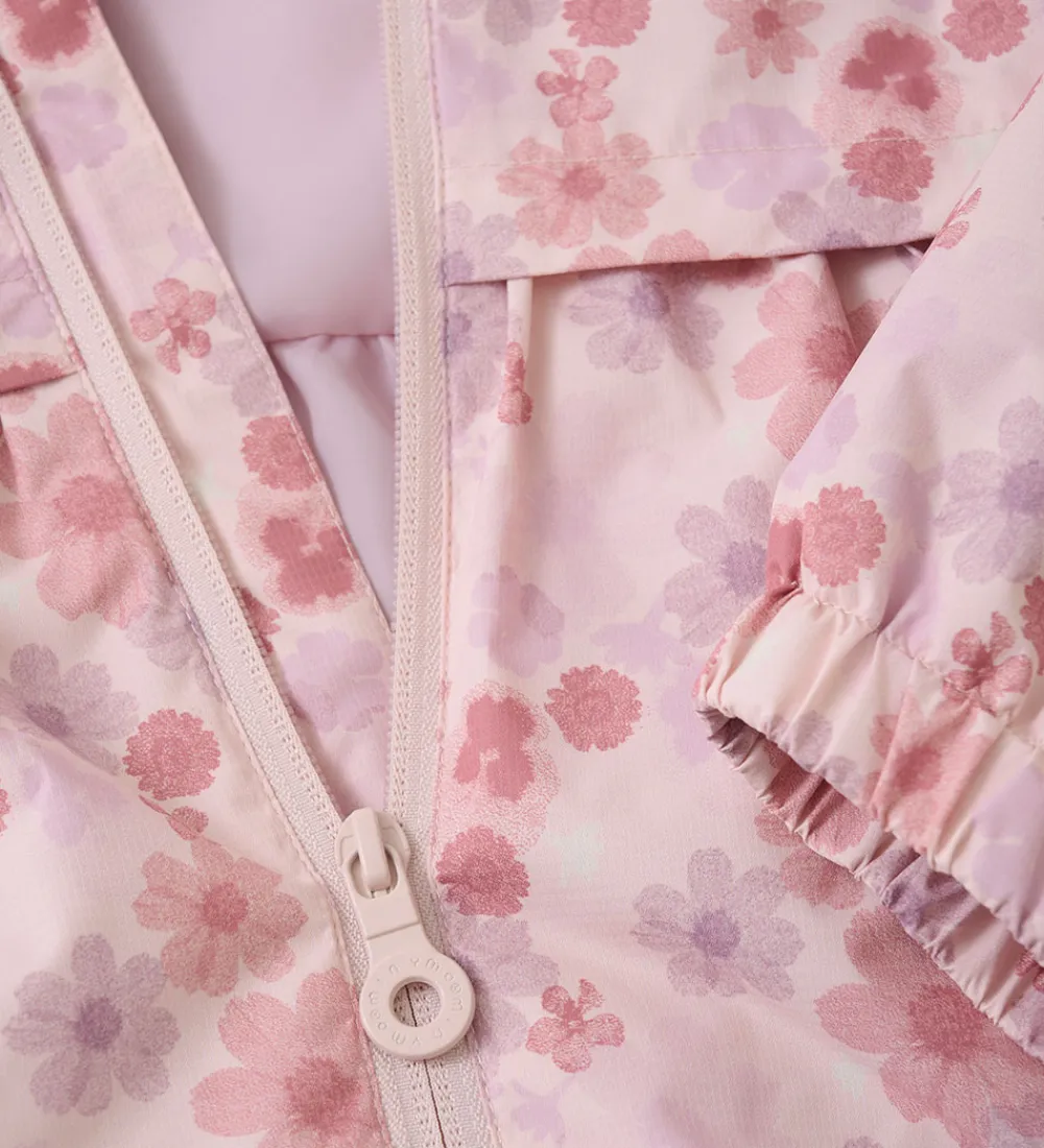 Regnjakke - PE - Peach Whip m. Blomster|Minymo Clearance
