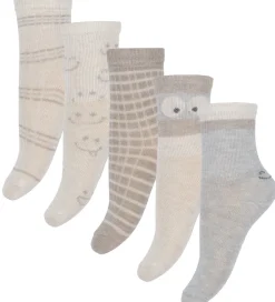 Strømper - 5-pak - Gråmeleret/Beige m. Print|Minymo Clearance