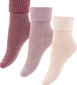 Strøer - Viskose/Bambus - Rib - 3-pak - Glitter - Maroon|MP New