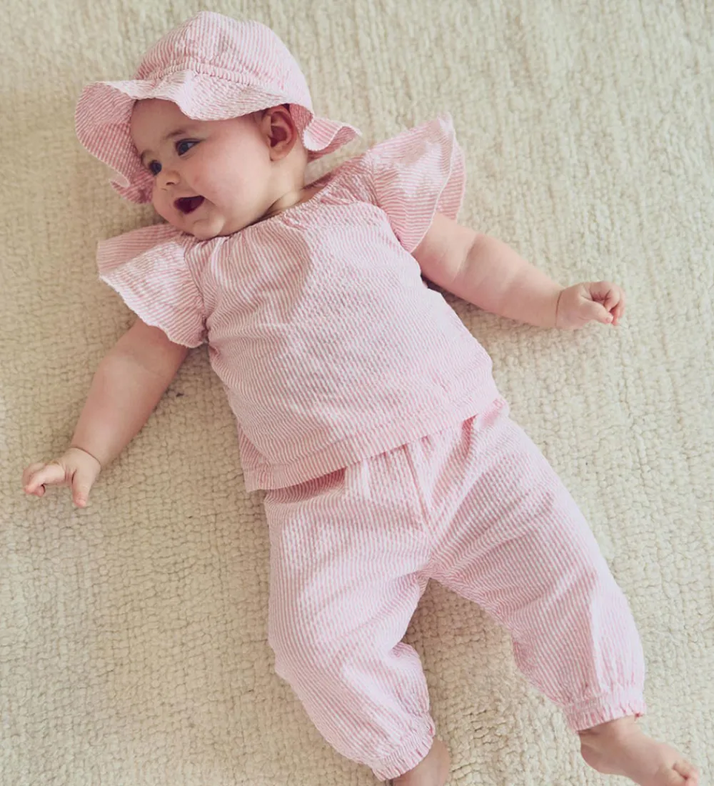 Top - Seersucker - Frill - Balsam Cream/Bubblegum|Müsli New