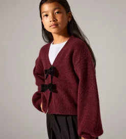 Cardigan - Strik - NkfRina - Burgundy/BLACK BOW|Name It New