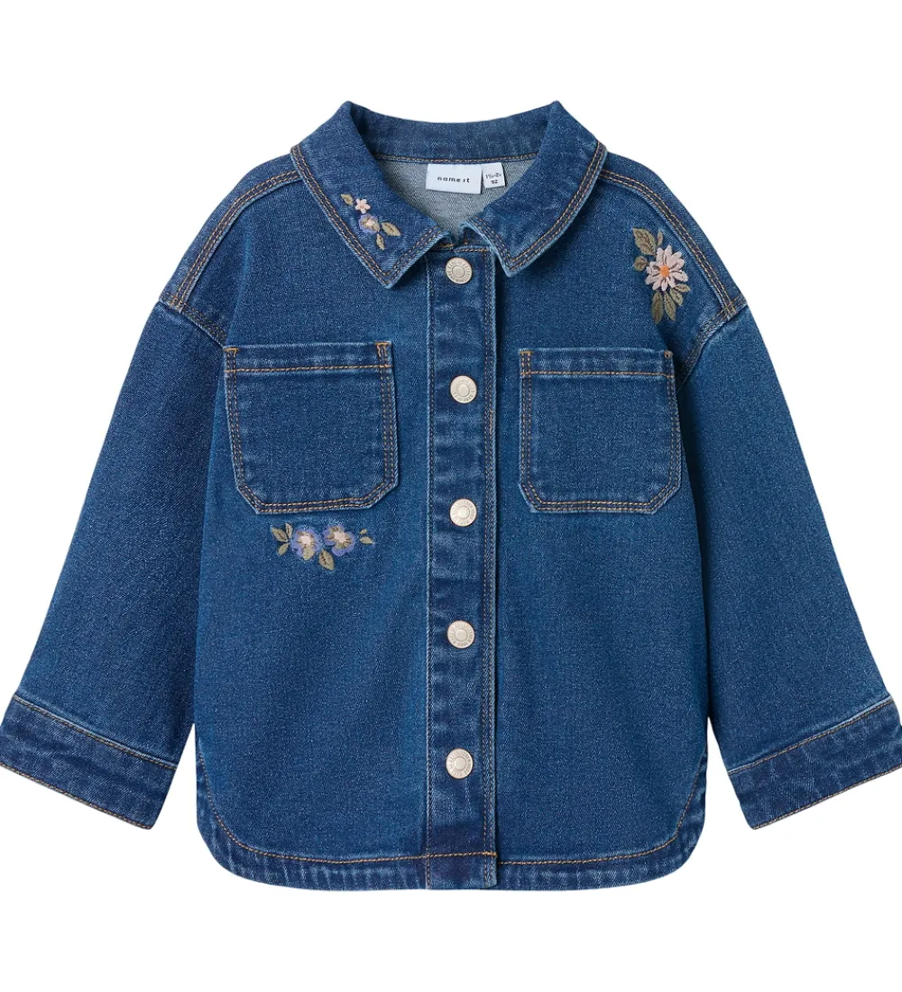 Denimjakke - NmfKara - Dark Blue Denim/Flower|Name It Outlet