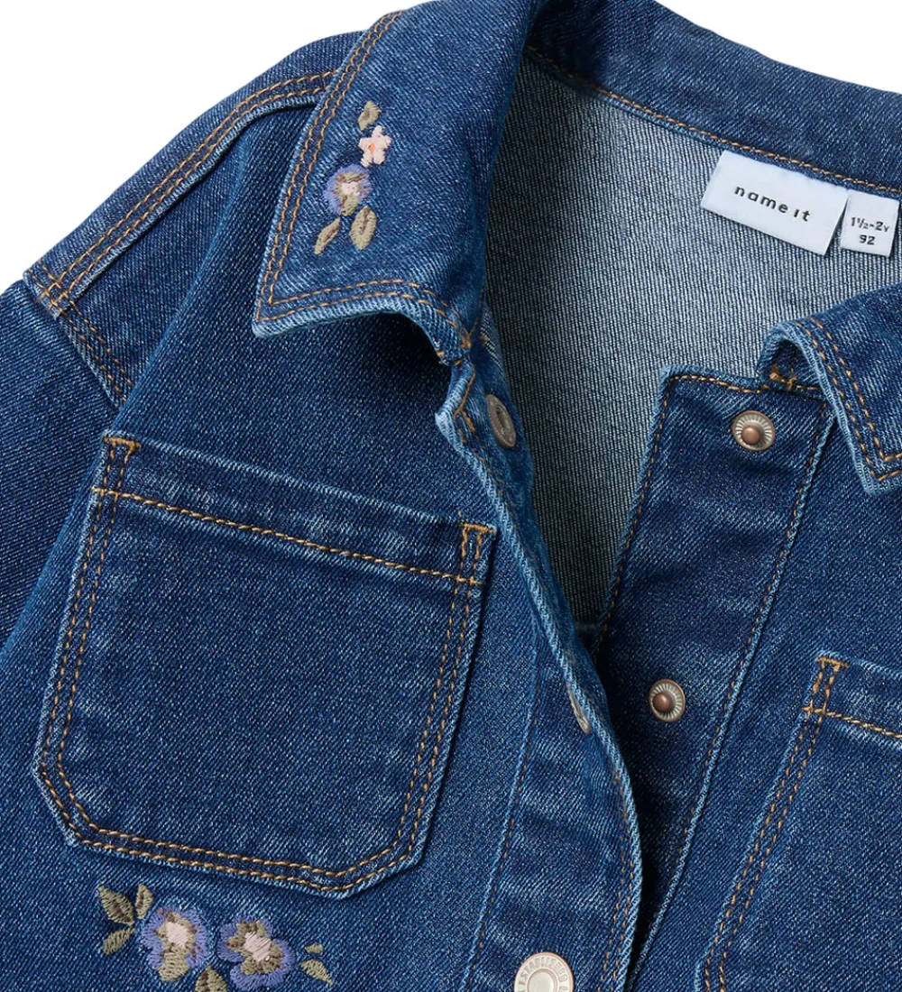 Denimjakke - NmfKara - Dark Blue Denim/Flower|Name It Outlet