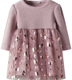 Kjole - Rib/Tyl - NbfRosally - Keepsake Lilac m. Sløjfer|Name It New