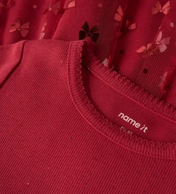 Kjole - Rib/Tyl - NmfRosally - Jester Red m. Print|Name It Online