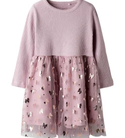 Kjole - Rib/Tyl - NmfRosally - Keepsake Lilac m. Print|Name It Outlet