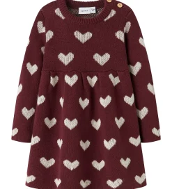 Kjole - Strik - NbfOana - Burgundy/Peyote Heart|Name It Hot